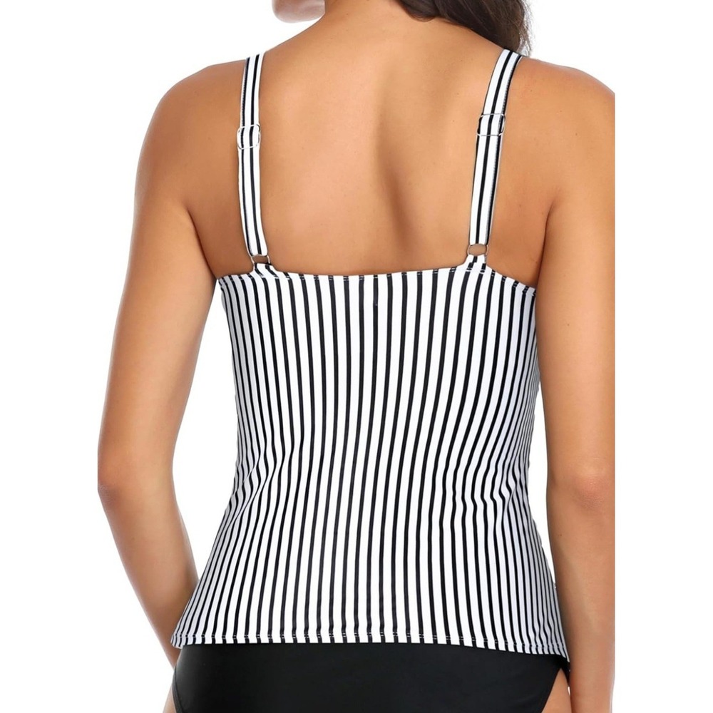 Yonique Black & White Halter Tankini Swim Top ONLY!  Size XL Ruffle Chest NEW - Picture 3 of 10